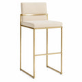 Tabouret de bar 50 x 52 x 95 cm en acier doré et tissu polyester beige assise rembourrée dossier