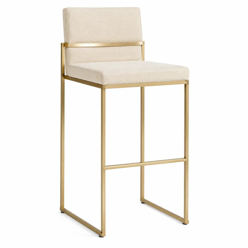 Tabouret de bar 50 x 52 x 95 cm en acier doré et tissu polyester beige assise rembourrée dossier