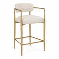 Tabouret de bar avec accoudoirs 55 x 54 x 95 cm en acier doré et tissu polyester beige assise rembourrée