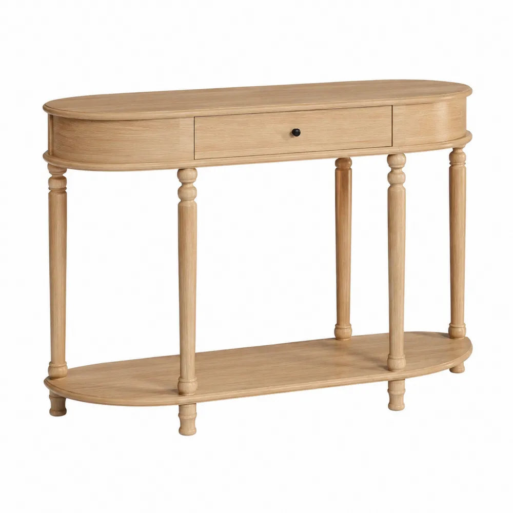 Table console de rangement 120 x 35 x 80 cm environ en bois décor chêne clair avec 1 tiroir et étagère basse