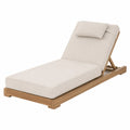 Bain de soleil de jardin réglable en bois d’acacia avec coussin polyester beige et appui-tête