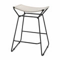 Tabouret de bar 52 cm x 48 cm x 77 cm en acier noir et tissu polyester beige assise suspendue piètement luge sans dossier