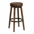 Tabouret de bar rond 45 x 45 x 75 cm en bois d’hévéa massif assise PU marron repose-pieds acier noir
