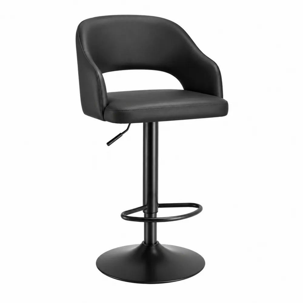 Tabouret de bar réglable 52 cm x 50 cm x 85-106 cm en polyuréthane noir et acier noir base ronde dossier arrondi