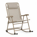 Fauteuil à bascule de jardin en acier avec coussin beige et dossier réglable structure taupe