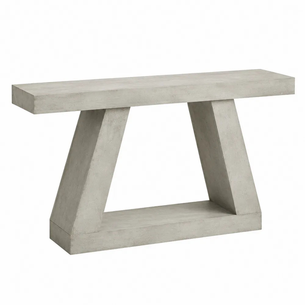 Table console 120 x 35 x 80 cm MDF effet béton gris structure piètement trapèze design rectangulaire