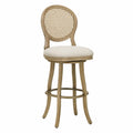 Tabouret de bar 45 x 45 x 108 cm en bois naturel avec dossier en cannage rotin et assise rembourrée beige