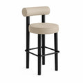 Tabouret de bar fixe 47 cm x 52 cm x 95 cm en acier noir et polyuréthane beige dossier cylindrique repose-pieds circulaire