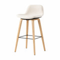Tabouret de bar en tissu bouclé polyester crème pieds en bois d hévéa massif repose-pieds en acier noir dimensions 50 x 53 x 99 cm hauteur d assise 75 cm