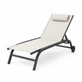 Chaise longue de jardin 195 cm x 65 cm x 90 cm en aluminium thermolaqué noir et textilène beige avec roulettes dossier réglable