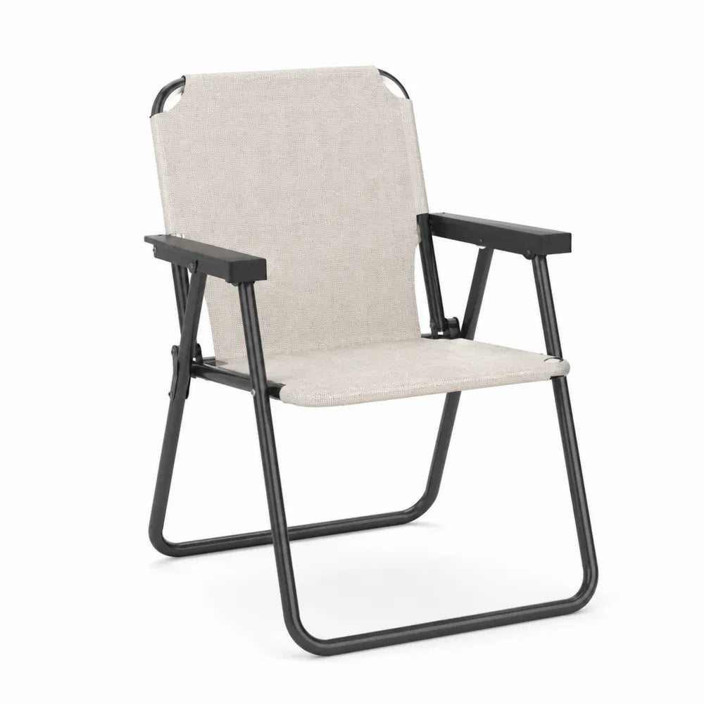 Chaise de jardin pliante 62 x 64 x 90 cm en acier noir textilène beige avec accoudoirs