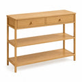 Console rectangulaire en MDF placage chêne clair avec 2 tiroirs et 2 étagères 110 x 35 x 80 cm