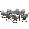 Ensemble repas de jardin 7 pièces table rectangulaire 180 x 100 x 74 cm et 6 fauteuils pivotants en aluminium noir corde polyester grise coussins beige